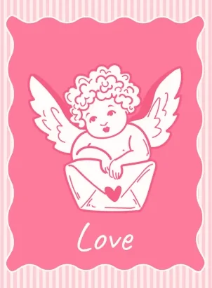 A card with a cupid holding a love letter